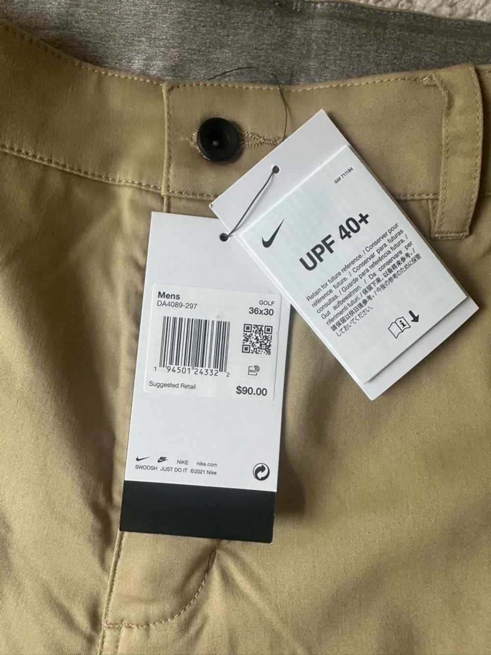 Men’s Nike Dri Fit Golf khaki Pants Size 36 x 30 New With Tags